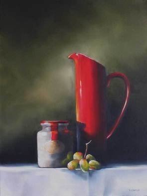 Daniele Lemieux; Still Life In Red And Green, 2007, Original Painting Oil, 24 x 18 inches. Artwork description: 241 This winsome painting has a lot of personality for a simple subject and is attractively framed in a 2- inch black wood floating frame, which will look great in any setting. ...