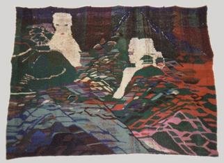Libuse Mikova; Dream, 1992, Original Tapestry, 200 x 140 cm. Artwork description: 241 The Dream is about the desire of woman, who worked as the conservator in chantier in medieval site in Abbeay du Moncel, Pontpoint, France, 1990Material pure and synthetic wool, cotton, jute, golden string, 155chemical.  Hand weaving after cartoon behind vertical loom, handmade.  The1st step of the ...