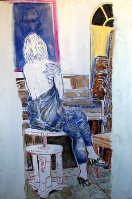 Lina Golan; Longing, 2012, Original Painting Oil, 70 x 100 cm. Artwork description: 241   people women shoes lonely atmospherelonging hope nostalgie retro  ...