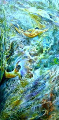 Lina Golan; Three Divers, 2009, Original Painting Oil, 50 x 108 cm. 