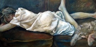 Lina Golan; White Dress, 2017, Original Painting Oil, 120 x 60 cm. Artwork description: 241 woman, mystery, silence, beauty, fantasy, love, human body, motion, enigma, concept, movement, character, figure, personage, dream, human shape, symbol, impression, cat, cats, pets, black, white appearance, atmosphere, glance, feel , expression, emotion, sentiment, tenderness, softness, way, human being, view, appearance, sight, vision, , sleeping, repose, rest, tranquility, relaxation, stillness, ...