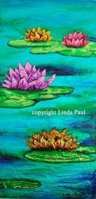Linda Paul; Water Lilies Vibrant Cont..., 2012, Original Painting Acrylic, 12 x 24 inches. Artwork description: 241  Stunning, vibrant  new original Contemporary painting of water lilies by artist Linda Paul. This painting is so much more vibrant the the water lily paintings by Monet  ...