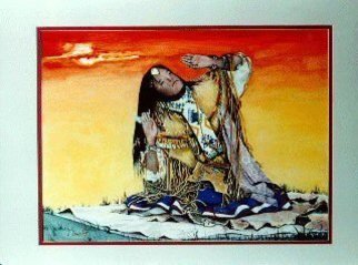 James Dailey; THE PRAYER, 2008, Original Watercolor, 8 x 10 inches. Artwork description: 241  I DID THIS IN SPOKANE WA. I TOOK THE BACK GROUND OUT AND PAINTED IN YELLOW THOUGHT IT GIVE IT A MORE MYSTIC LOOK OF A NORTHWEST INDIAN COMING OF AGE. NOTICE THE BLANKETS DHE IS SITTING ON . . THEY ALL HAVE A MEANING. .     ...