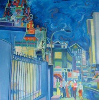 Lisa Reinke; Spilling Onto The Sidewalk, 2008, Original Painting Oil, 36 x 36 inches. Artwork description: 241  Hindu temple in Singapore. ...