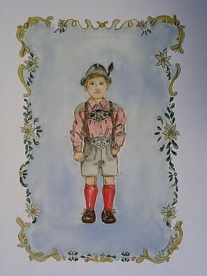Lisa Parmeter; Bavarian Boy, 2006, Original Watercolor,   inches. Artwork description: 241  Bavarian Boy and Girl in Tole style.  Boy in traditional Bavarian lederhosen and girl in dirndl.  ...