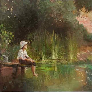 Serge Akopov; Little Fisherman, 2019, Original Painting Oil, 20 x 20 cm. Artwork description: 241 fine art, landscape, painting oil...