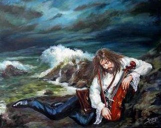Marcel Lorange; Between The Sea And The Violin, 2003, Original Painting Acrylic, 30 x 24 inches. Artwork description: 241 Between two land and sea as it is between the spiritual and the physical realm. This is largely auto biographical painting...
