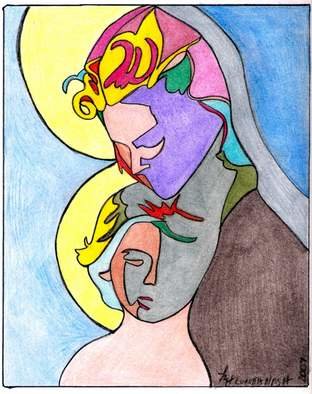 Loretta Nash; Madonna With Child, 2007, Original Drawing Pencil, 8 x 10 inches. Artwork description: 241  the passion of a mother holding her son who is the son of god.  the emotion of the image is express in the colors and the framing of the faces. ...