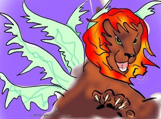 Loretta Nash; Revelation Lion, 2007, Original Computer Art, 10 x 8 inches. Artwork description: 241  the lion from revelation. roaring and flashing a paw with claws while wings flare out it is an alsome drawing. ...