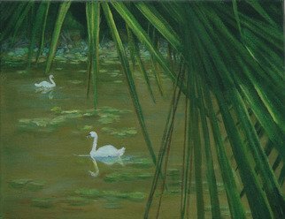 Lorrie Williamson, 'Swans Through The Palms      ', 2003, original Painting Acrylic, 14 x 11  x 1 cm. Artwork description: 1911  Sharing memorable moments through art.  More from the Bonnet House series. ...