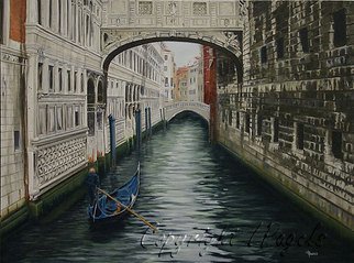 Laurie Pagels; Bridge Of Sigh, 2007, Original Painting Oil, 40 x 30 inches. Artwork description: 241 Dimensions given are for the canvas only and do not include the frame dimensions.  Please email for frame dimensions.   Bridge of Sigh, Venice, Italy, Gondola, Water, Buildings, Architecture, Sceanic, Canal, Man in Gondola, Person, Historic, Landmark, blue, brown, off white, old  ...
