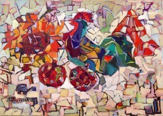 Lubov Meshulam Lemkovitch; Abstract With A Cock, 2001, Original Painting Oil, 70 x 50 cm. 