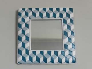 Evelyne Parguel; Checkered Mirror Trompe L Oeil, 2016, Original Leather, 18 x 18 cm. Artwork description: 241     beautiful silver mirror  in veritable lambskin,                           ...