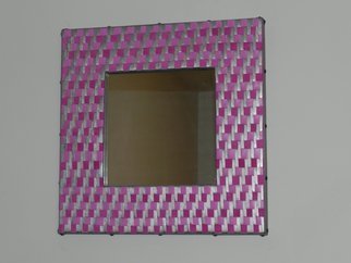 Evelyne Parguel; Pink Silver Mirror, 2015, Original Leather, 50 x 50 cm. Artwork description: 241  beautiful mirror checkered pink silver veritable leather lamb ...