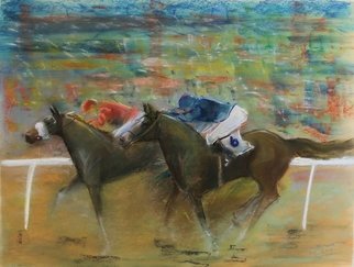 Tom Lund-Lack; Energy 29, 2019, Original Pastel, 70 x 50 inches. Artwork description: 241 Pastel on Mi- Teinte Touch paper. a snap shot of the colour and movement of horse racing. ...