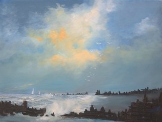 Tom Lund-Lack; The Complaining Sea, 2018, Original Painting Oil, 80 x 60 cm. Artwork description: 241 The full title of this piece is - The Sea Complains on a Thousand Shores, but that was too long for the title box algorithm.A sunny day along the shore line. I feel that the groynes are like fingers leading your gaze out into sea. Sometimes like ...