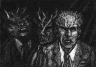 Lynette Vought; Administrative Oni, 2007, Original Drawing Charcoal, 10 x 8 inches. Artwork description: 241  Oni are Japanese ogres or goblins.  ...