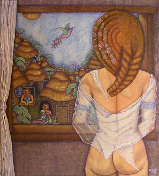 Madalena Lobaotello; For There Of The Window T..., 2007, Original Mixed Media, 1000 x 999 cm. Artwork description: 241  A Woman turned looking at a window what were her dreams. Serie 