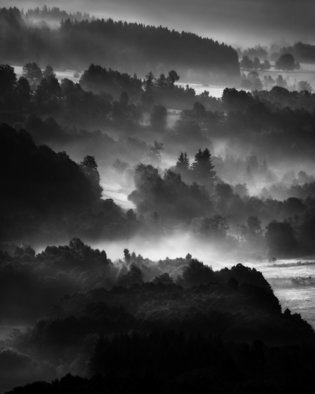 Jaromir Hron; Layers, 2010, Original Photography Black and White, 640 x 800 mm. Artwork description: 241  mountains, forest, summer, landscape, monochrome, b& w   ...