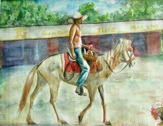 Mary Jean Mailloux, 'El Caballero', 2020, original Watercolor, 12.5 x 9.5  inches. Artwork description: 1758 A great pride of ownership emanated from this caballero.  It appeared his poor emaciated horse could hardly stand, but along they went, masters of the road.  ...