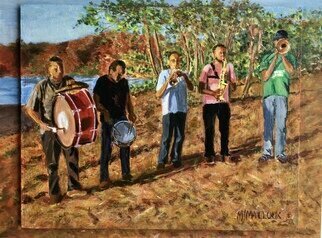 Mary Jean Mailloux; Latin Beach Band, 2023, Original Painting Acrylic, 12 x 9 inches. Artwork description: 241 5 musicians on Coco beach at sunset, playing Latin and contemporary music to celebrate the life and mourn the death of a sea loving woman. ...