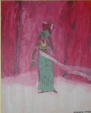 Mamu Art; Afrikanerin, 2006, Original Painting Acrylic, 40 x 30 cm. Artwork description: 241  Kleine afrikanische Frau mit Krug ganz in rot. ...