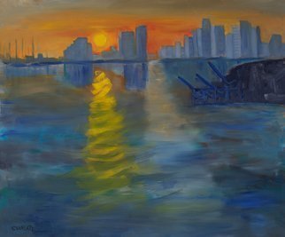 Marino Chanlatte; Miami Sunset Expression, 2018, Original Painting Oil, 24 x 20 inches. Artwork description: 241 This work, inspired on the Miami Bay and Port, was executed in the Monet impressionist style, following his treatment of the seascape Impression, Sunrise at the port of Le Havre. This is not a realistic or photographic scene, but a spontaneous work. I had a lot of ...