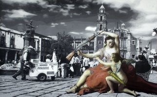 Mario Barron; Un Cuerno Para Cupido, 2009, Original Painting Acrylic, 200 x 120 cm. Artwork description: 241  Basado en Diana y Cupido de Pompeo Batoni ...