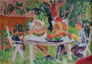 Marko Janicki; Melon Eaters, 2001, Original Painting Oil, 70 x 50 cm. Artwork description: 241 A painting I made a la prima at my garden, while my family members were eating a watermelon. ...