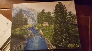 Marla Dusharm; Remote Cabin, 2016, Original Painting Acrylic, 14 x 11 inches. Artwork description: 241 Solitude, Beauty, Restore, Woods, Streams, waterfalls, Mountains ...