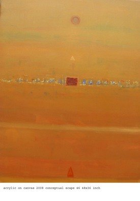 Anindya Roy; Conceptual Scape 47, 2008, Original Painting Acrylic, 36 x 48 inches. Artwork description: 241  This also from my conceptual scape series, an evening atmosphere blending with radish colour in my country side . ...