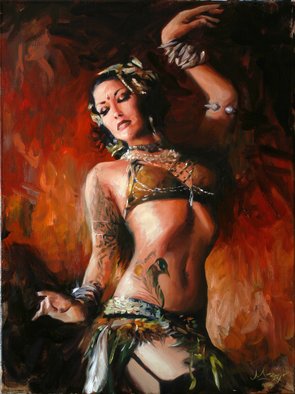 Matt Abraxas; Fire Dance, 2009, Original Painting Oil, 24 x 18 inches. Artwork description: 241  Belly dance, sharon kihara, tribal dance, belly dancer, figure painting, figurative, sexy, painterly, brushwork, sensual, woman, dancer, dance ...