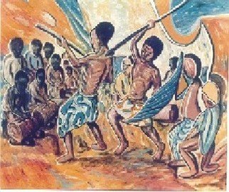 Sir Mbonu Christopher Emerem, Coming Together of Liberate..., 1990, Original Painting Oil, size_width{The_Warriors_Dance_1-1187621665.jpg} X 20 inches