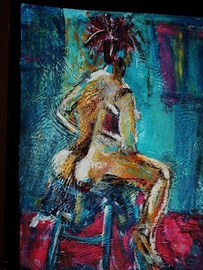 Melcha C; Jour Bleu , 2007, Original Painting Oil, 18 x 24 inches. Artwork description: 241 nude model, mixed media, painting, female...