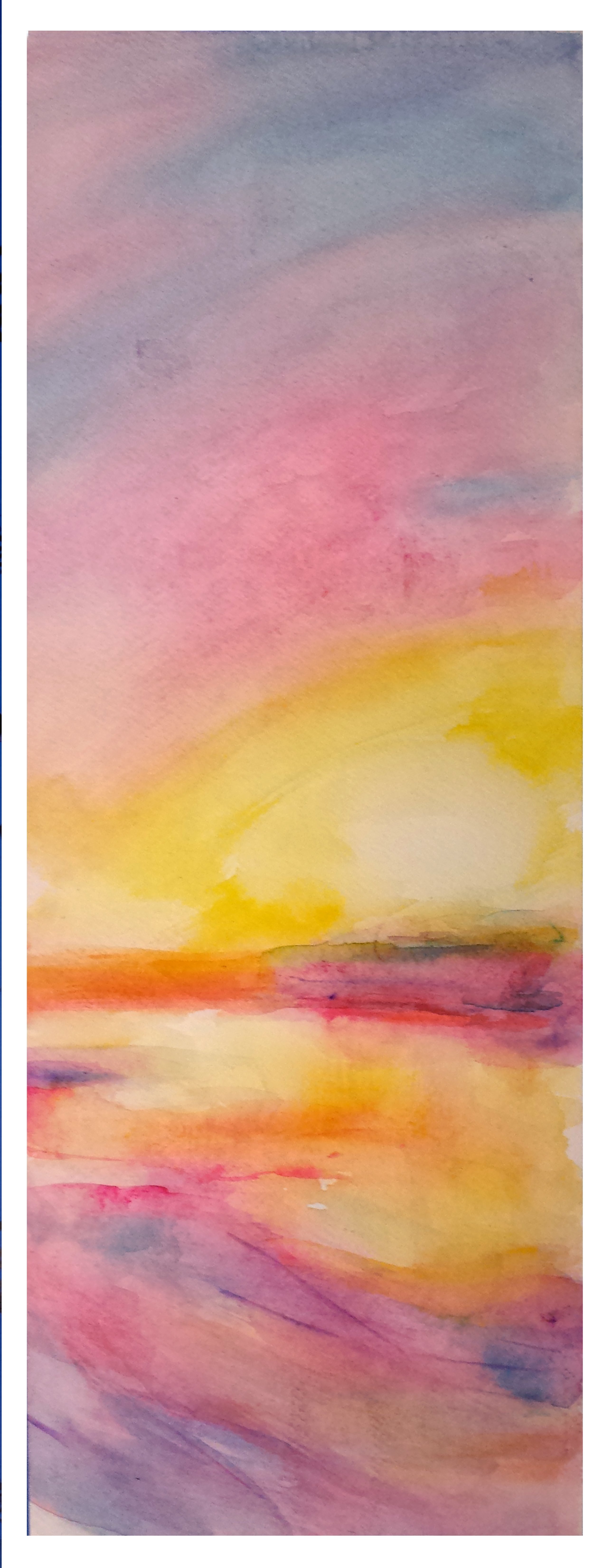 Merrilyne Hendrickson; Daybreak On Spa Creek Slice, 2017, Original Watercolor, 7 x 18 inches. Artwork description: 241 Sometimes the eastern sky at sunrise melts into the water...