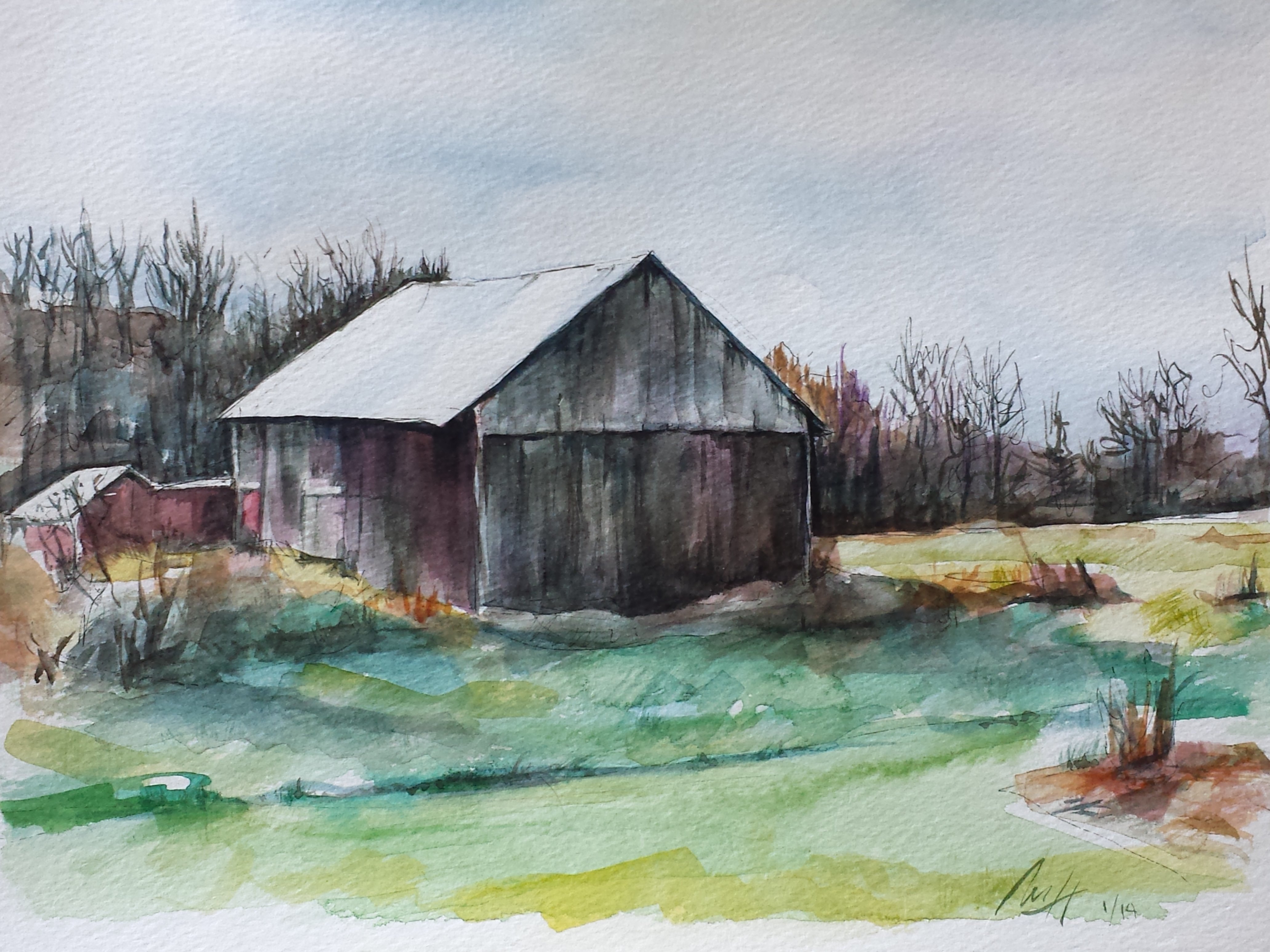 Merrilyne Hendrickson; Lebaron Family Barn, 2015, Original Watercolor, 12 x 9 inches. Artwork description: 241 An old barn belonging to high school friend s family is fondly nestled in the peaceful Cambridge Valley.  So many colors in old wood only watercolor can capture...