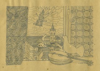 Mikhail Kolomeytsev; The Wind, 2015, Original Drawing Ink, 25 x 17 cm. Artwork description: 241  ink on the paper ...