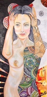 Michela Lago; Inner World, 2017, Original Painting Oil, 60 x 120 cm. Artwork description: 241 Woman, nude, lines, black, mandala, oil, painting, face, portrait, streetart, realism, modern...