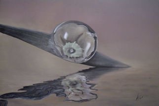 Michelle Iglesias; Flower Drop Reflection, 2009, Original Painting Acrylic, 24 x 36 inches. Artwork description: 241  water, flower, drip, drop, gray, black, green, purple, white, tan, large, reflection, ...