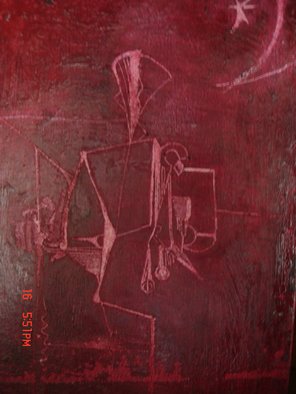Mike Garibay; Christ Coming, 2005, Original Pastel Oil, 8 x 10 inches. Artwork description: 241  mono tone oil pastel painting in dark red depicting un- natural raw shapes.       ...