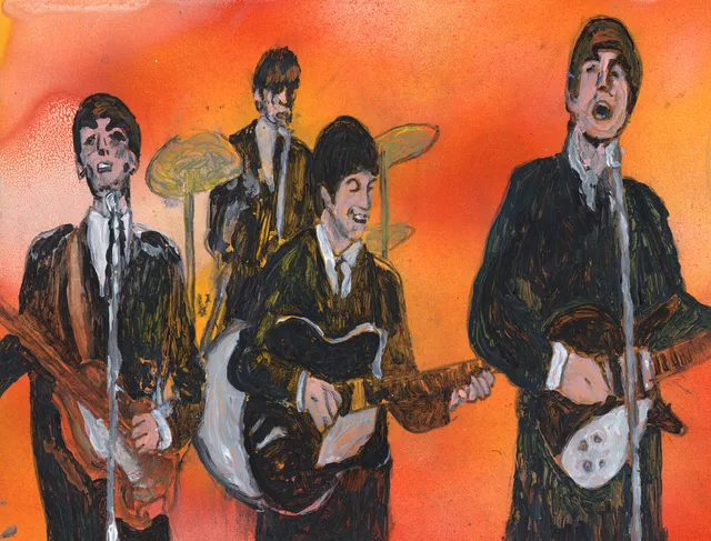 Mike Cicirelli; Beatles On Sullivan, 2019, Original Painting Acrylic, 11 x 8 inches. Artwork description: 241 Beatles on Sullivan 8. 5 x ll acrylic on board...