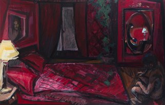 Mima Stajkovic; Red Time, 2011, Original Painting Acrylic, 110 x 70 cm. Artwork description: 241  red bedroom, light, nude, male, expectation, red light ...