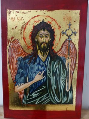 Milena Pramatarova; St John The Baptist, 2015, Original Drawing Gouache, 31 x 45 cm. Artwork description: 241  St John the Baptist, icon, 45 x 31 cm. materials: wood, tempera ...