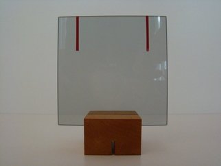 Mrs. Mathew Sumich; Glass With Red Lines, 2009, Original Sculpture Glass, 5 x  inches. Artwork description: 241  smoke glass with applied red adhesive, on wooden base, for table top  ...