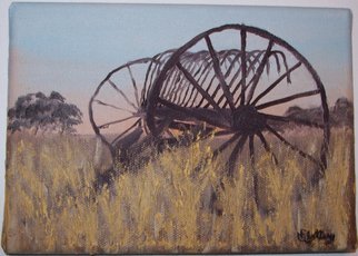 Michael Slattery; Till Morning, 2008, Original Painting Oil, 7 x 5 inches. Artwork description: 241  An old piece of farm equipment on my aunt's ranch early in the morning. ...