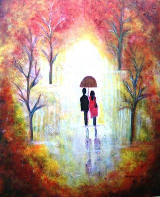Manjiri Kanvinde; AUTUMN ROMANCE, 2008, Original Painting Acrylic, 24 x 30 inches. Artwork description: 241  Acrylic painting of a romantic couple taking a stroll in the park.Painted in abstract style the colours are rich and warm.Its huge and impressive!Medium: Acrylic paint on gallery wrapped canvas. Sides are painted and so no framing required.Actual colours look brighter and pleasant ...