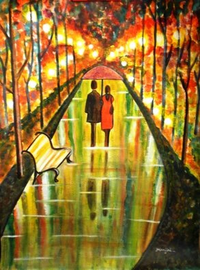 Manjiri Kanvinde; A Rainy Day III, 2010, Original Painting Acrylic, 18 x 24 inches. Artwork description: 241  This is the latest artwork from a series of my romantic paintings titled' A Rainy Day' . All the earlier paintings in this series are sold.This is a romantic painting of a couple walking in the park.Title~ A RAINY DAY IIIMedium~ Acrylic on ...