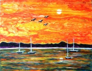 Manjiri Kanvinde; SUNSET GLORY, 2008, Original Painting Acrylic, 11 x 14 inches. Artwork description: 241  Acrylic painting of a glorious sunset. The colours are bright and vibrant.Medium: Acrylic on YUPO PaperSize: 11