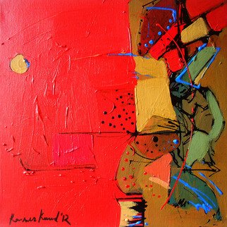 Kaiser Kamal; Red Cloud Yellow Moon , 2012, Original Mixed Media, 12 x 12 inches. Artwork description: 241            mixed media , contemporary, experimental on display @ think Coffee Gallary248 Marcer st . Ny            ...