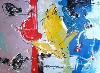 Kaiser Kamal; Yellow Figure And Red Fun, 2009, Original Mixed Media, 20 x 14.5 inches. 